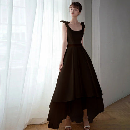 2025 White evening dress  new license registration engagement dress banquet host  suspender dress spring