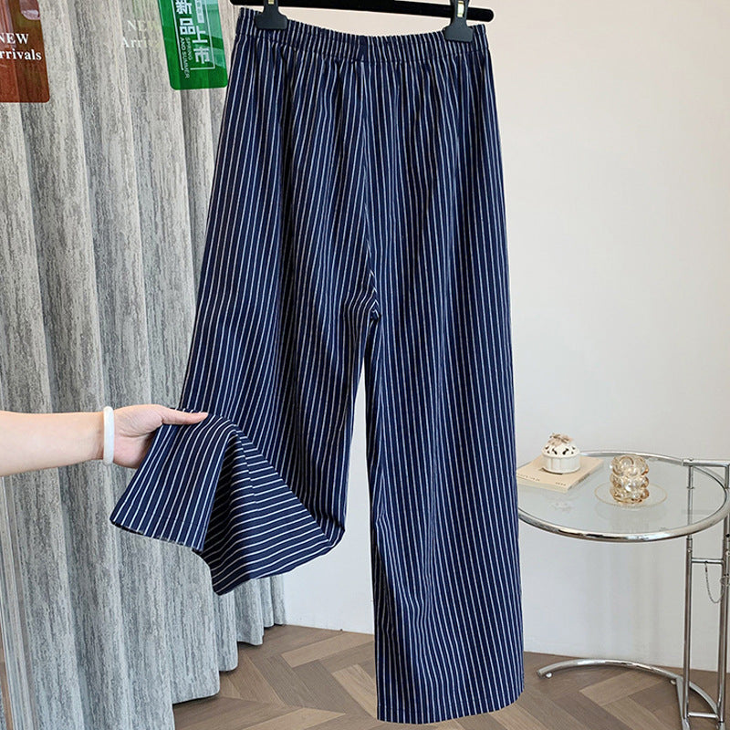 summer new high-end drape elastic waist temperament striped thin straight versatile casual pants children