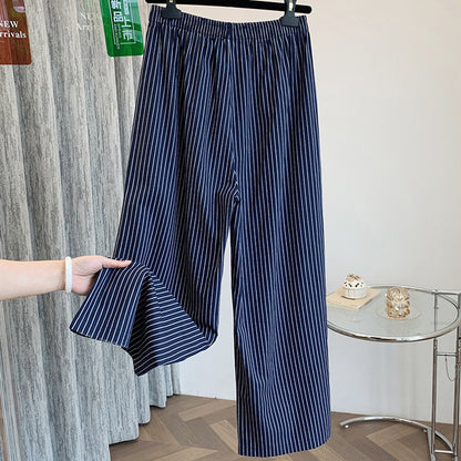 summer new high-end drape elastic waist temperament striped thin straight versatile casual pants children