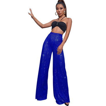 flowersverse HOT and NEW Cross Border Women's Pants Women's Autumn and Winter Trousers  High Waist Wide Leg Pants Draping Effect Sequined Casual Pants for Women