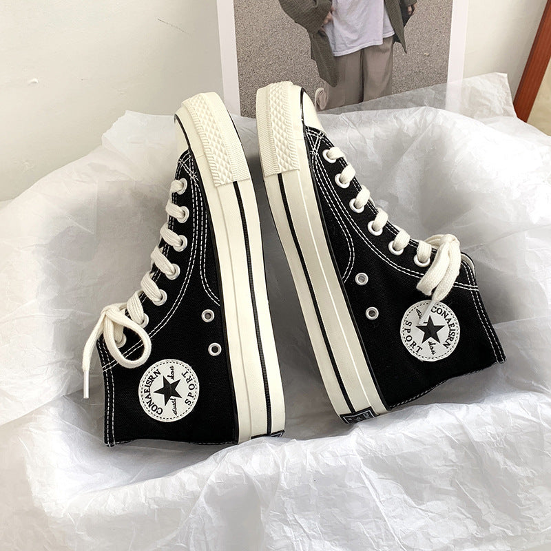 flowersverseSpring Wannian Versatile High-Top Canvas Shoes Women's Korean-Style Ulzzang Preppy Style Board Shoes Hong Kong Style Vintage Fashion Shoes