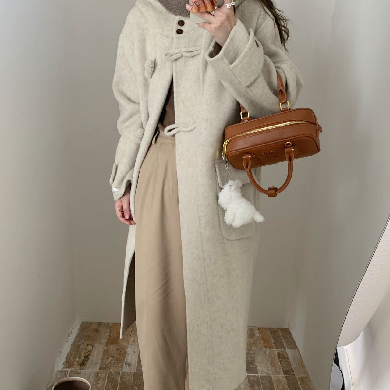 2025 Hooded disc buckle solid color extended double-sided wool coat woolen casual loose coat women's warm autumn and winter