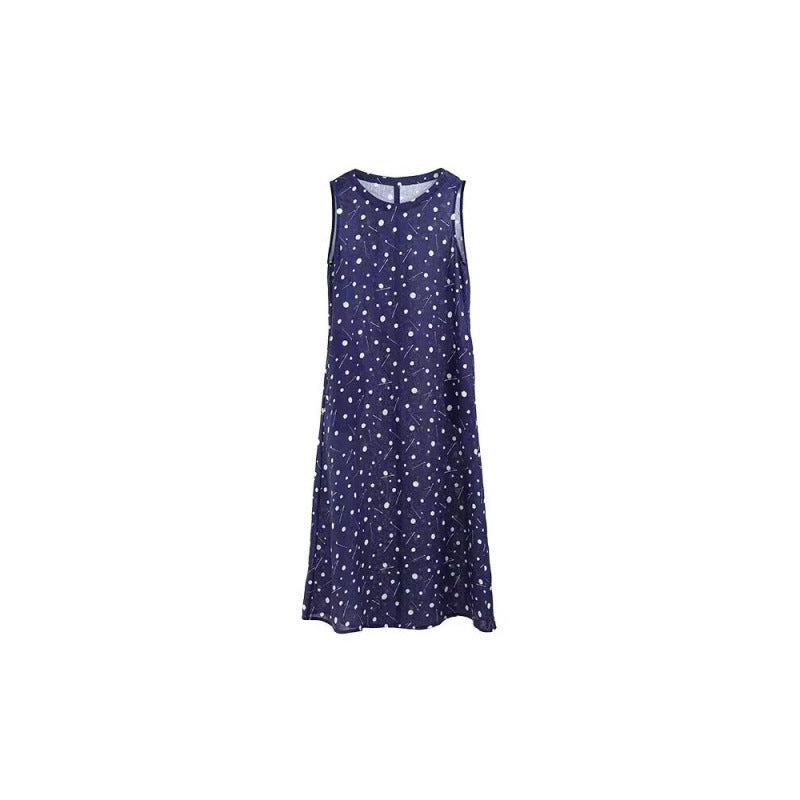 Printed sleeveless vest long dress  summer new literary and retro floral loose round neck medium and long dress