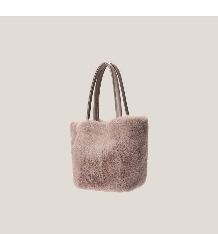 FLOWERSVERSE 2025 Winter girls bag plush bucket bag Korean version fluffy high-end portable shoulder bag crossbody fluff bag versatile
