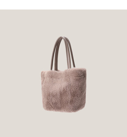 FLOWERSVERSE 2025 Winter girls bag plush bucket bag Korean version fluffy high-end portable shoulder bag crossbody fluff bag versatile