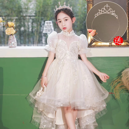 flowersverse Girls' Dress Light Luxury Minority High-End Children's Princess Dress Flower Girl's Wedding Dress Little Host Trailing Performance Dress