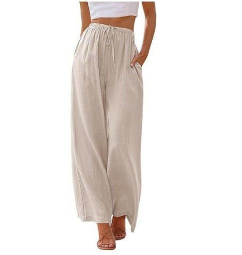 FLOWERSVERSE  EBay  European and American plus Size Women's Pants Linen Loose Casual Pocket Drawstring Wide Leg Pants Women
