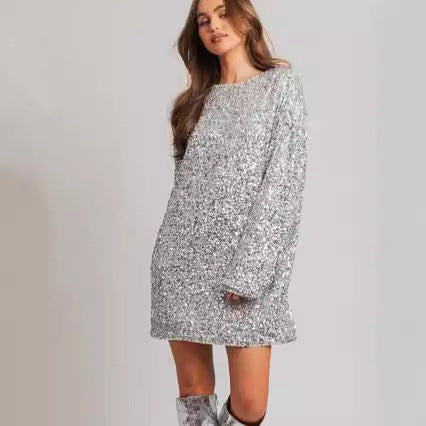 FLOWERSVERSE popular spring and summer new New Popular trade women's clothing  wish mid-skirt slanted shoulder bead dress dress dress dress