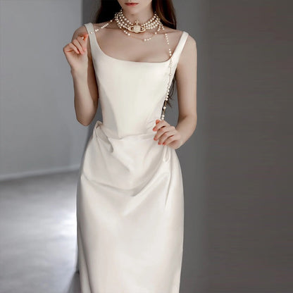 2025 satin light clothing wedding dress  spring new temperament simple go out small trailing suspender welcome dress