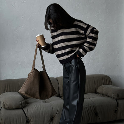 New autumn new product turtleneck striped sweater temperament round neck pullover n sweater women's new knitted women