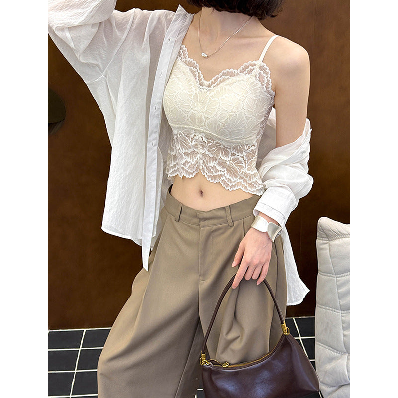 2025  Spring New Butterfly Light Luxury Lace Suspender Beauty Back Strap Chest Pad Anti-light Underwear Vest 3065