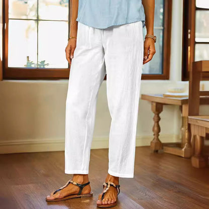 FLOWERSVERSE  New  Independent Station Cross-Border Cotton and Linen Cropped Pants Elastic Waist Casual Women's Pants
