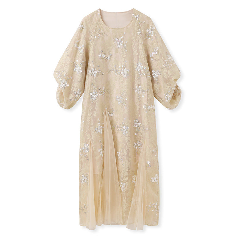 New Chinese high-end flower bead embroidered dress Guofeng  light luxury design temperament long dress N2034