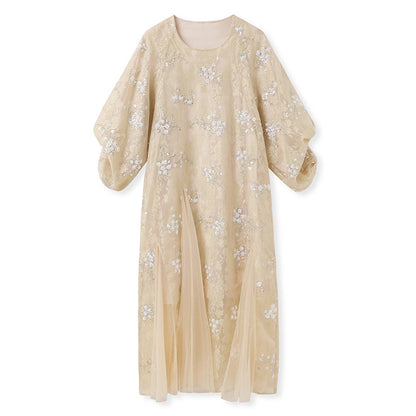 New Chinese high-end flower bead embroidered dress Guofeng  light luxury design temperament long dress N2034