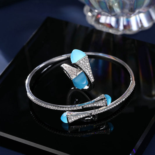 2025 Popularan style retro high-end jewelry set open ring niche design personalized simple geometric bracelet bracelet