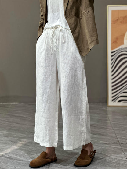 flowersverse Jianmeng Youyou Linen Wide-Leg Pants  Spring New Style Inner Edge Casual Pants for Women Elastic Waist Pants 8826