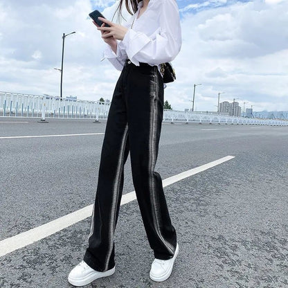 flowersverse Gradient Jeans for Women Spring and Summer New High Waist Slimming Sense of Design Loose Straight Wide Leg Mop Pants Tide