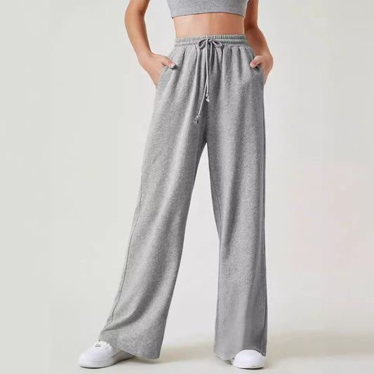 FLOWERSVERSE  Cross-Border Women's Clothing  Spring and Summer New Loose Casual Pants  Solid Color Flower Gray Lace Wide Leg Pants Trousers