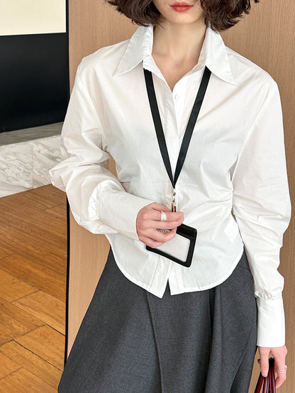 2025  Spring New Korean Version Striped Front Shoulder Lapel Design Sense Casual Versatile Shirt Women's Top 5815