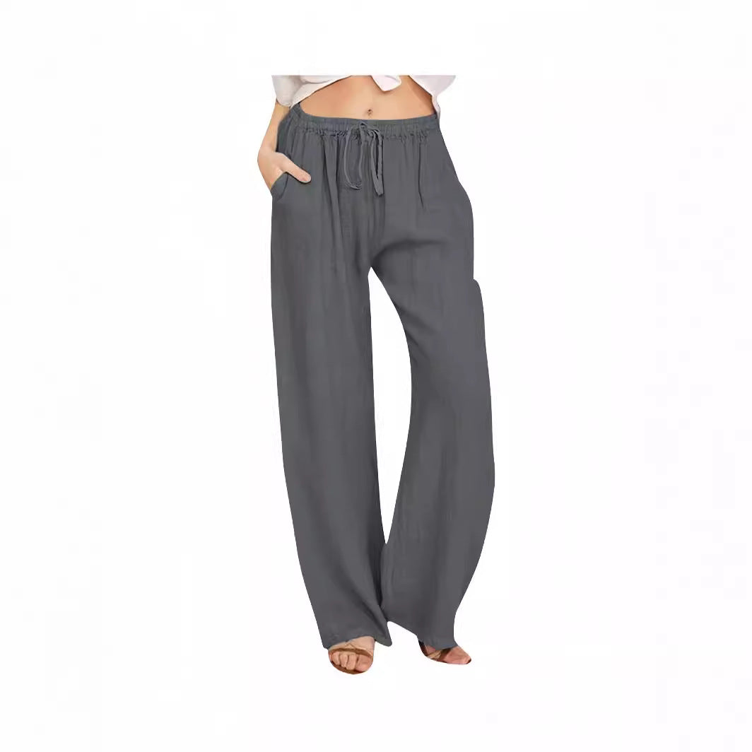 FLOWERSVERSE  Cross-Border Foreign Trade  Temu Women's Casual Trousers Summer Wide Leg Drawstring Loose Wide Leg Pants with Pockets