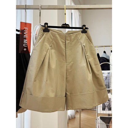 High sense unique chic super good-looking high waist loose wide legs A word casual tooling shorts women's summer pants