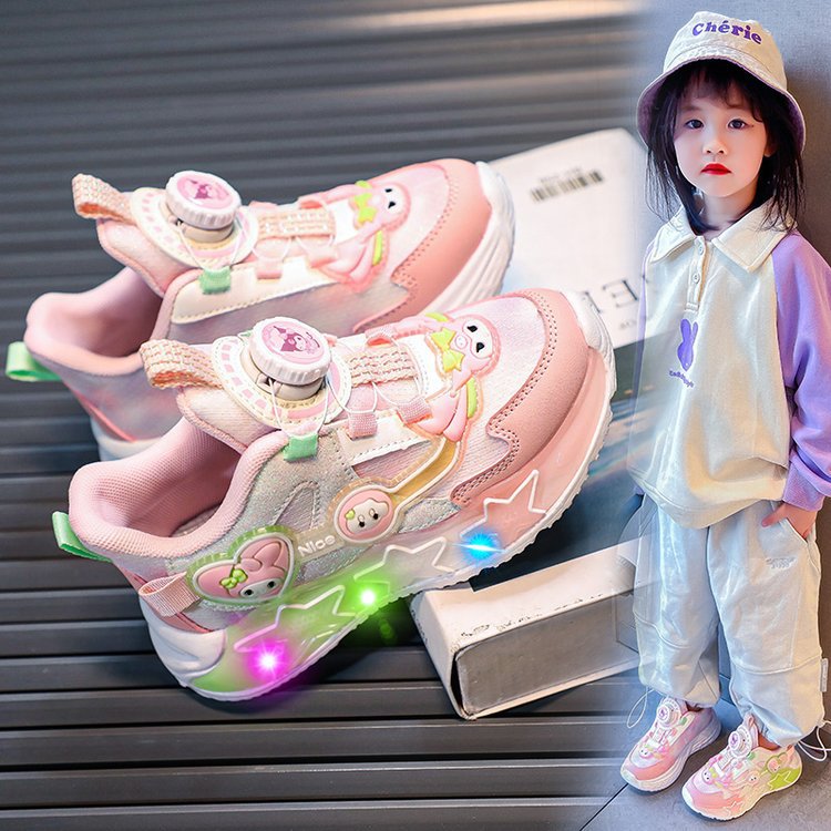 flowersverse Girls with Lights Clow M Sneaker  Spring and Summer New Luminous Cartoon Princess Shoes Light Children Buttoned Shoes