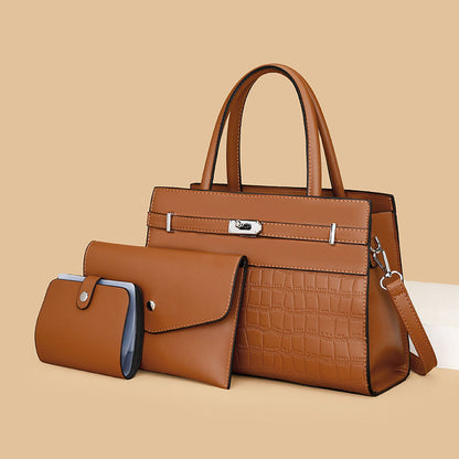 2025 hot-selling popular new fashion temperament stone pattern handbag,  retro large-capacity three-piece women's bag