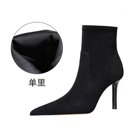 FLOWERSVERSE 2025 1619-1  style fashionable and sexy nightclub showing thin suede side zipper pointed winter short women's boots short boots