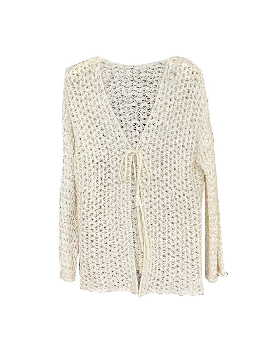 2025 Thirteen Lines  Spring New Korean Version Hollow Knitted Cardigan Versatile Sunscreen Blouse 25151