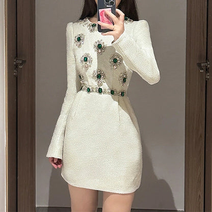 2025 New  spring popular heavy industry small fragrance noble plutocrat daughter party waist long sleeve dress ins