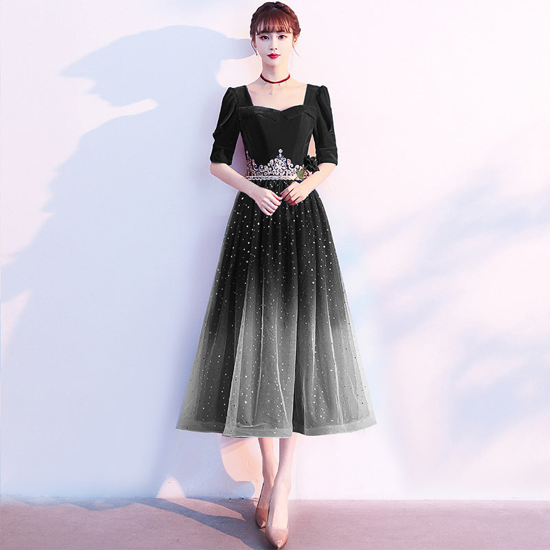 2025 Starry sky evening dress women  new temperament host chorus performance fashion banquet gradual change dress