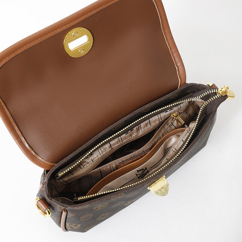 2025 Shoulder bag women's new retro printed armpit bag spring versatile contrasting color women's bag simple commuter bag messenger bag