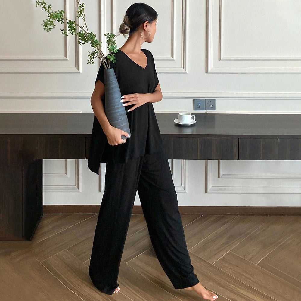 FLOWERSVERSE 2025 New 2025 high-end solid-color loungewear set, summer fashion casual style thin two-piece set for women