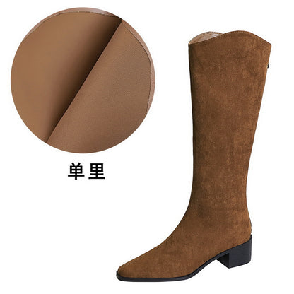 FLOWERSVERSE 2025 578-7  style banquet tall boots suede medium heel thick heel fashion simple versatile tall women's boots knight boots