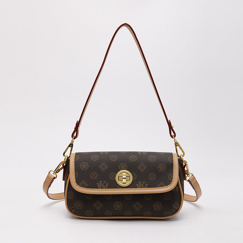 2025 Shoulder bag women's new retro printed armpit bag spring versatile contrasting color women's bag simple commuter bag messenger bag