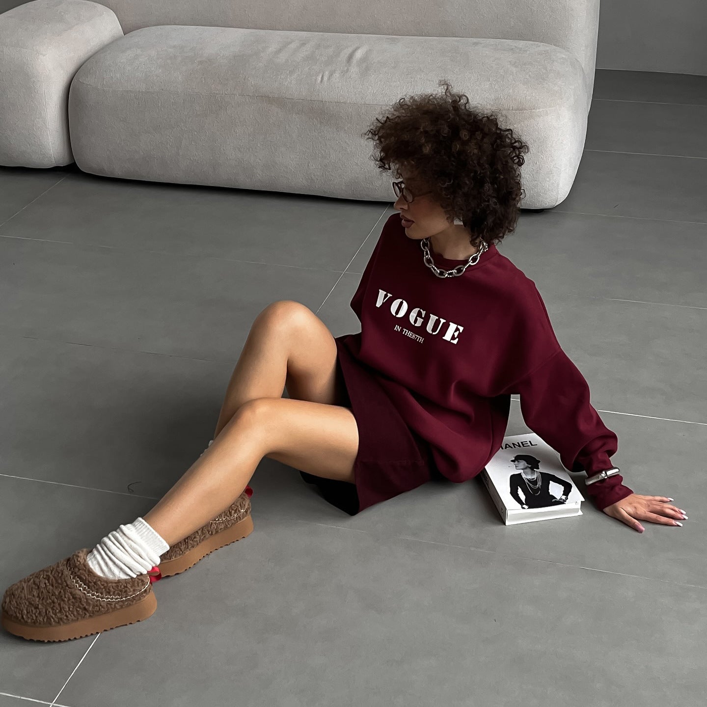 Spring  new letter-printed sweater  loose round neck letter-printed women's top ins