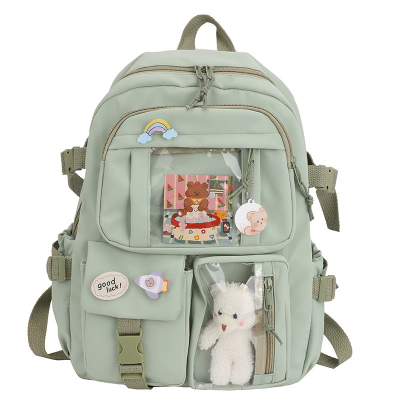 INS Retro Canvas Backpack Pure Colored Fresh Korean Style Backpack Female Leisure Schoolbag Student Junior High School Backpack