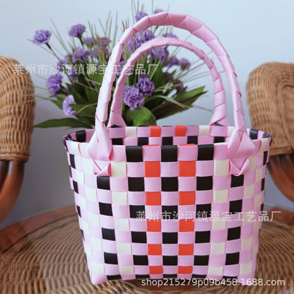 FLOWERSVERSE  Free Shipping Popular Small Bag Vegetable Basket PVC Woven Bag Open Children Small Clutch Hand Gift Bag Women's Bag