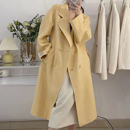 2025 popular popular long-haired solid-color double-sided cashmere coat, double-breasted classic women's coat manufacturer wholesale