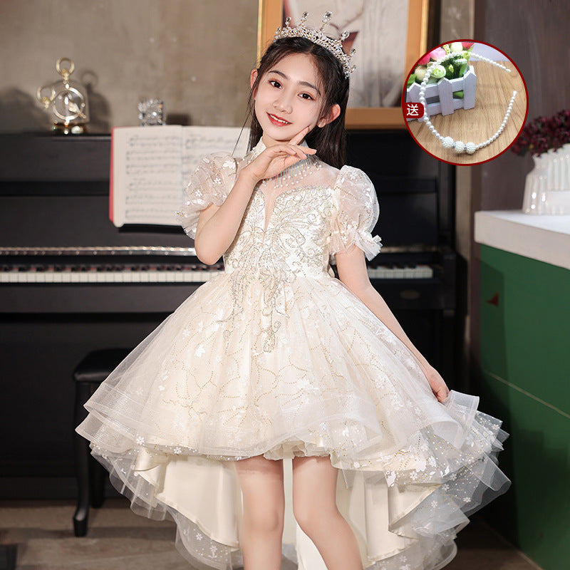 flowersverse Girls' Dress Light Luxury Minority High-End Children's Princess Dress Flower Girl's Wedding Dress Little Host Trailing Performance Dress