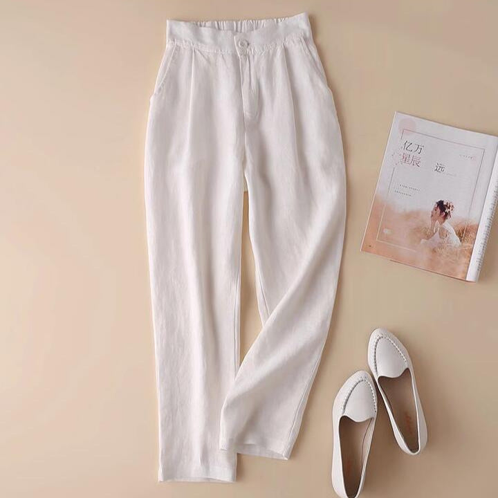 flowersverse Linen Skinny Pants Summer New Casual Pants Women's Linen Loose Slimming Women's Pants Drape Cropped Straight Harem Pants