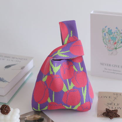 FLOWERSVERSE  INS Internet Hot New Handbag Women's Knitted Bag Japanese and Korean Style All-Match Hand Carrying Casual Tote Bag Factory Wholesale