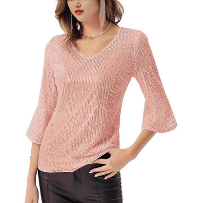 FLOWERSVERSE popular跨境货源外贸欧美女装 亚马逊新款纯色亮片宽松衬衫连衣裙