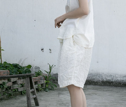 summer refreshing design short casual pants linen breathing mottled literary wide-leg shorts