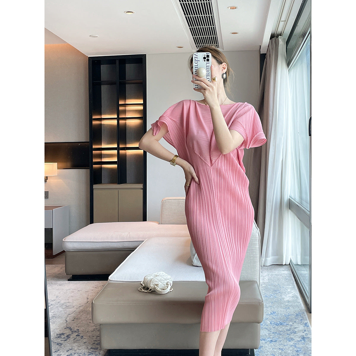 Folds  summer new slim-fitting design slim senior Miyake dress femininity elegant medium and long dress