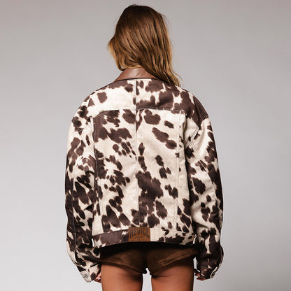 spring new cow print denim jacket women's new fashion Spice Girl cardigan jacket top customization