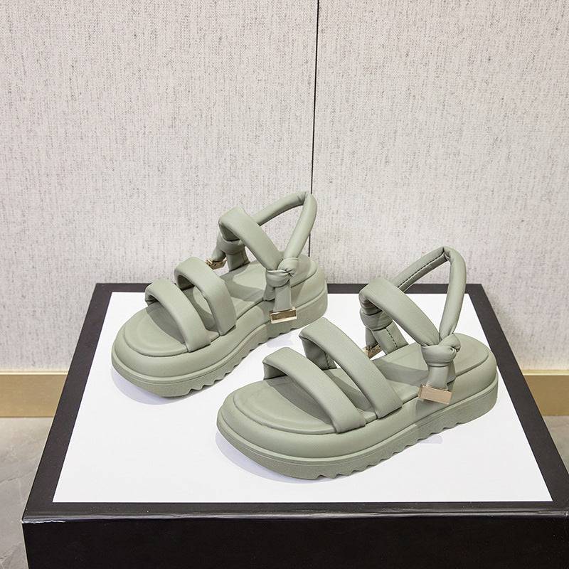 2025 Korean version of summer  new belt buckle retro open-toed sandals women wear versatile fashion platform women