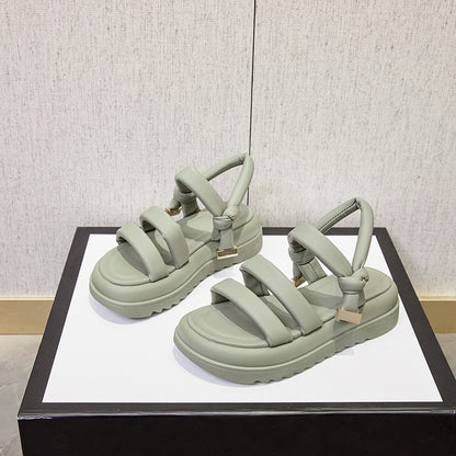 2025 Korean version of summer  new belt buckle retro open-toed sandals women wear versatile fashion platform women