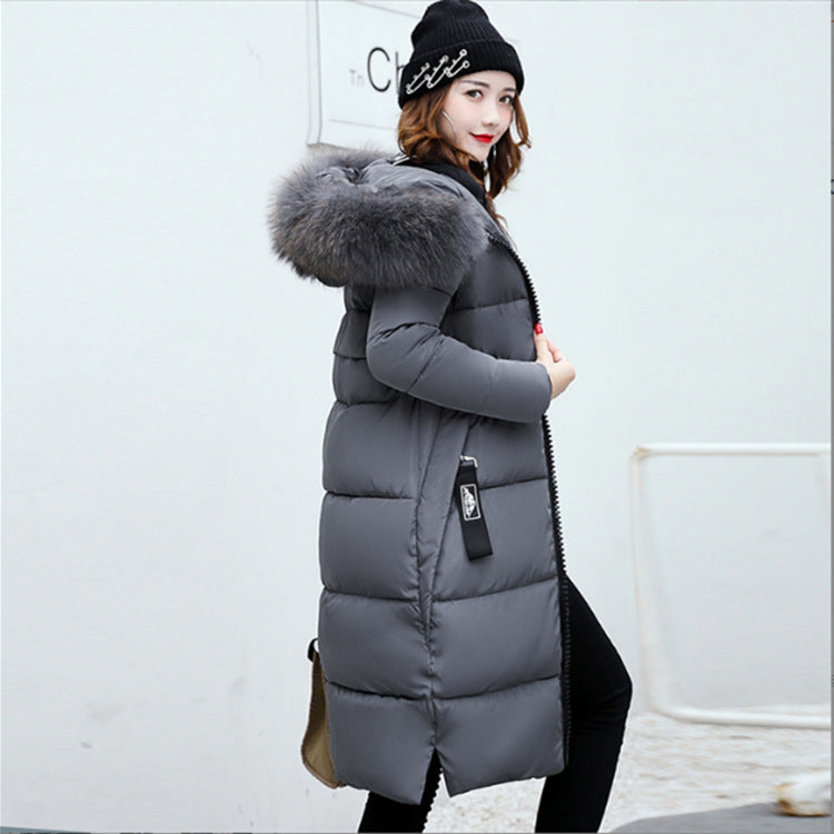 New autumn and winter new Korean version slim-fitting cotton-padded clothes for women's medium and long fashion big fur collar thickened down cotton-padded clothes for women