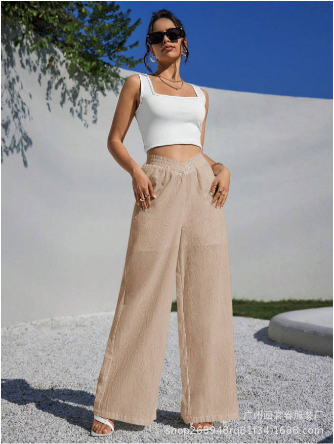 FLOWERSVERSE  Cross-Border Foreign Trade New European and American Solid Color Cross Waist Pleating Wide Leg Popular Women's Casual Pants